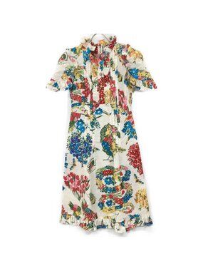 Gucci Ivory Flower Print Pearl Button Shirt Dress 38